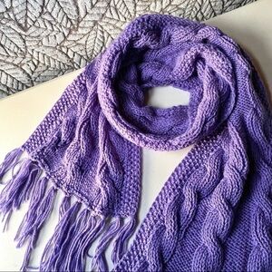 💜ARTISAN hand knit large cable knit BOHO scarf/wtap wrap w prairie/granny vibe